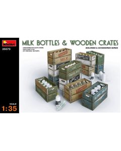 Plastbyggesett, miniart-35573-milk-bottles-and-wooden-crates-scale-1-35, MIA35573