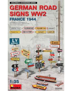 Plastbyggesett, miniart-35600-german-road-signs-wwii-france-1944-scale-1-35, MIA35600